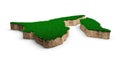 3D Brunei Darussalam Map soil land geology cross section with green grass and rock ground