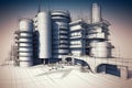 3D buildings emerging form architectural drawings, Generative AI