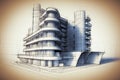 3D buildings emerging form architectural drawings, Generative AI