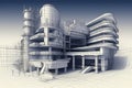 3D buildings emerging form architectural drawings, Generative AI