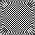 3d bulging, convex, globular, protuberant distortion, deformation on checkered, black and white squares pattern, background.