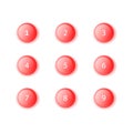 3d bullet point vector illustration set - isolated bright colorful round pointers with numbers from 1 to 9. Volumetric