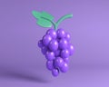 3d bunch of grapes in cartoon style on purple background