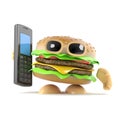 3d Burger holding a mobile phone