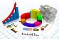 3D business chart illustration, grid in background Royalty Free Stock Photo