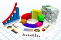 3D business chart illustration, grid in background Royalty Free Stock Photo