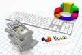 3D business chart illustration, grid in background Royalty Free Stock Photo