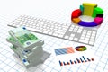3D business chart illustration, grid in background Royalty Free Stock Photo