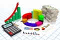 3D business chart illustration, grid in background Royalty Free Stock Photo