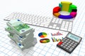 3D business chart illustration, grid in background Royalty Free Stock Photo