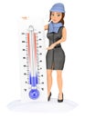 3D Business woman with cold thermometer on the snow Royalty Free Stock Photo