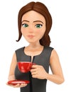 3D Business woman drinking a hot cup of coffe Royalty Free Stock Photo