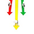 3d business people running on arrows while one succeeding others which are on different arrows concept