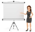 3D Business woman with a blank projector screen Royalty Free Stock Photo