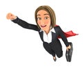 3d business woman flying with briefcase