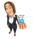 3d business woman holding trash can icon Royalty Free Stock Photo