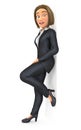 3d business woman leaning against the wall