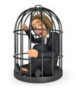3d business woman locked in a cage