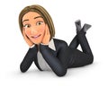 3d business woman lying on floor and smiling