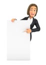 3d business woman pointing to vertical board