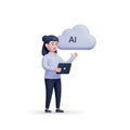 3D Business Woman Using Tablet for AI Cloud Computing Services Artificial Intelligence and Machine Learning Technology Integration Royalty Free Stock Photo