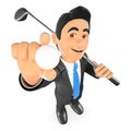 3D Businessman with a ball and a golf club Royalty Free Stock Photo