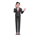 3d businessman in black formal suit make a call with a cell phone with open hand gesture Royalty Free Stock Photo