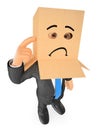 3D Businessman with cardboard box on head. Sad Royalty Free Stock Photo