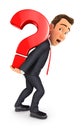 3d businessman carrying heavy question mark