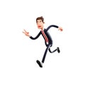 3D Businessman Cartoon Design running showing two fingers Royalty Free Stock Photo
