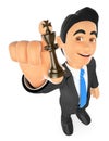 3D Businessman with chess king. Strategist Royalty Free Stock Photo