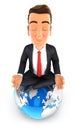 3d businessman doing yoga on top of the earth