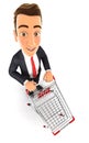 3d businessman empty supermarket trolley