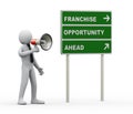 3d businessman franchise opportunity megaphone announcement