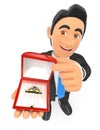 3D Businessman giving an engagement ring. Love concept