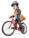 3D Businessman going to work by bike