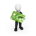 3d businessman with green credit card in hands