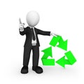 3d businessman with green recycling symbol shakes finger