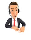 3d businessman headset empty wall Royalty Free Stock Photo