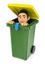 3D Businessman hiding in a trash bin