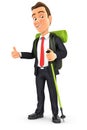 3d businessman hiking with thump up Royalty Free Stock Photo