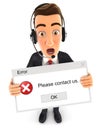 3d businessman holding an error message