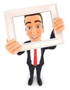 3d businessman holding picture frame