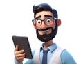 3D Businessman holding tablet. cartoon character cute smiling Businessman