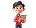 3D Businessman holding tablet. cartoon character cute smiling Businessman