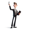 3D Businessman holding tablet. cartoon character cute smiling Businessman