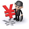 3d Businessman holding a Yen symbol jigsaw puzzle piece Royalty Free Stock Photo