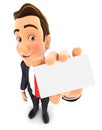 3d businessman holds business card