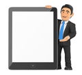 3D Businessman with a huge tablet blank screen