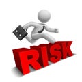 3d businessman jumping over 'risk' word